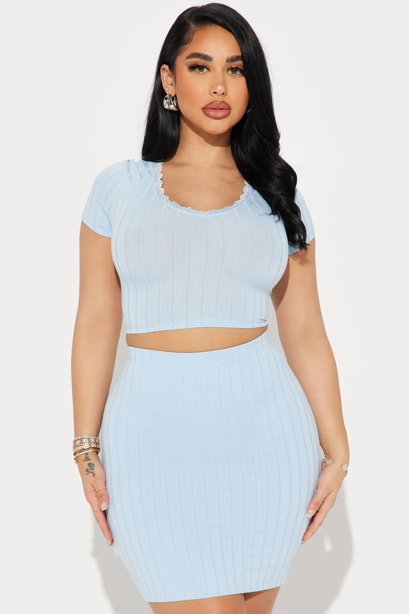 Alissa Ribbed Skirt Set - Blue