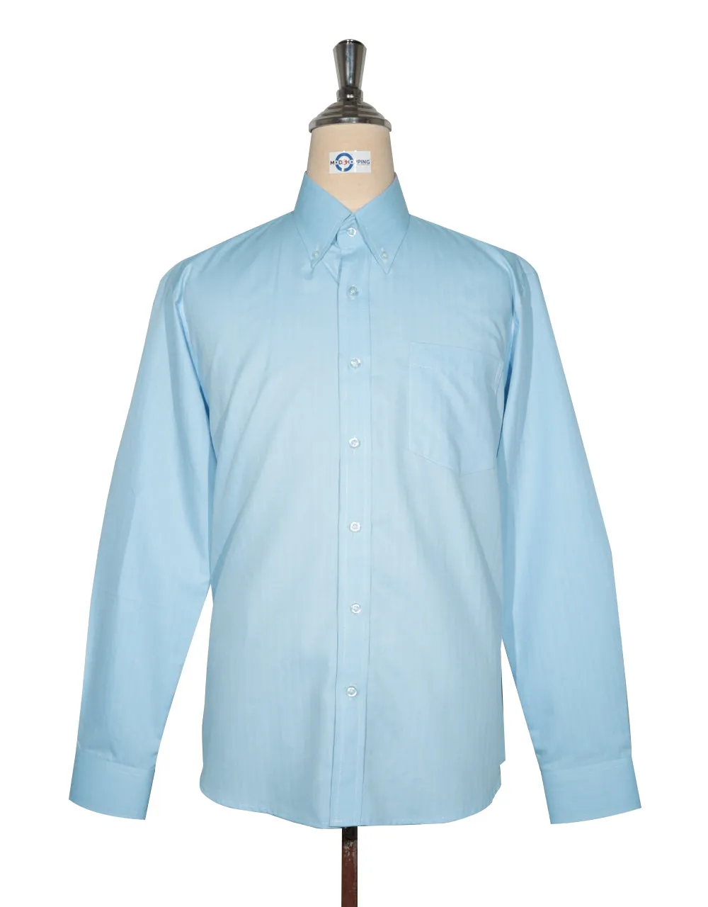 Button Down Shirt -  Light Blue Herringbone Shirt