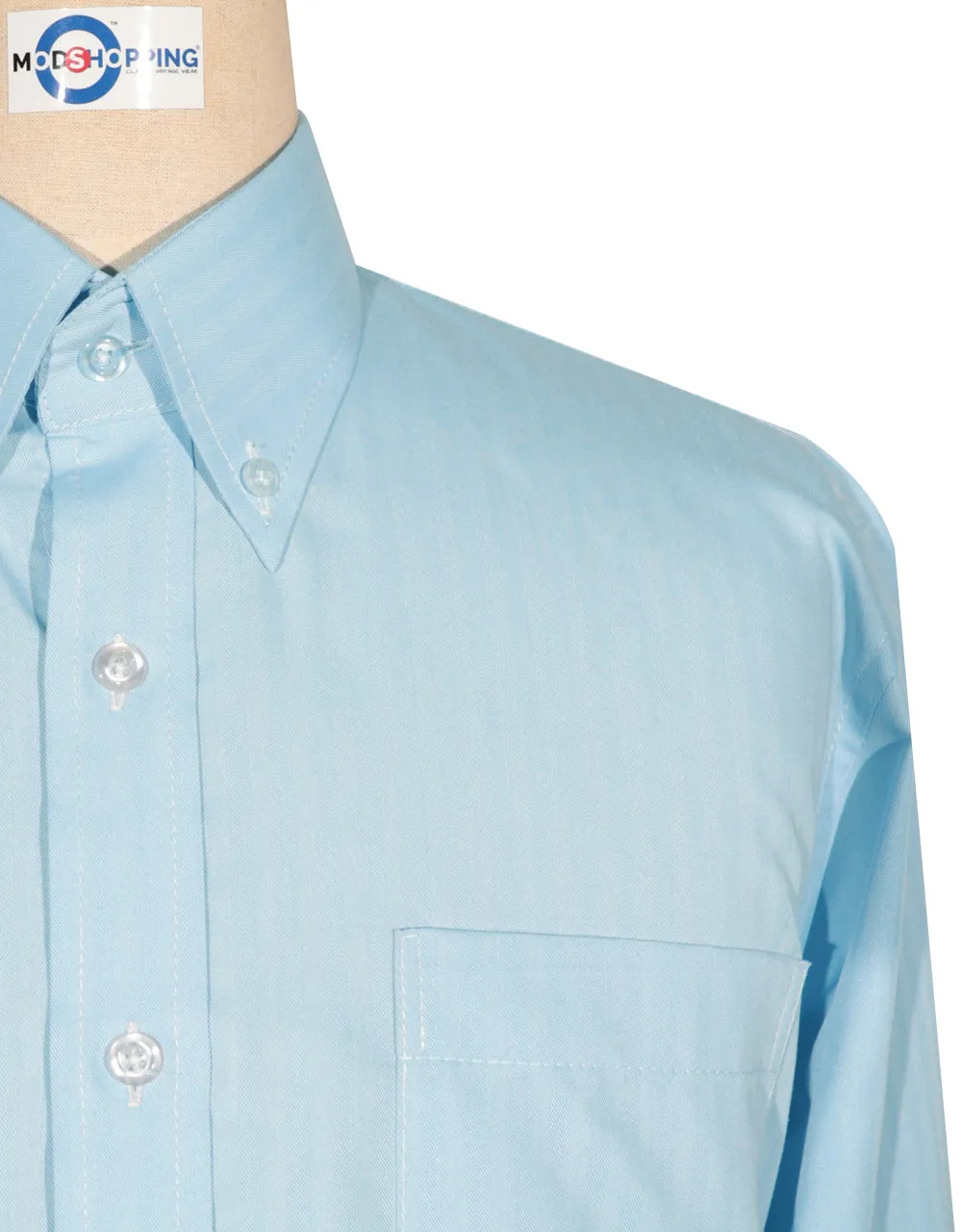 Button Down Shirt -  Light Blue Herringbone Shirt