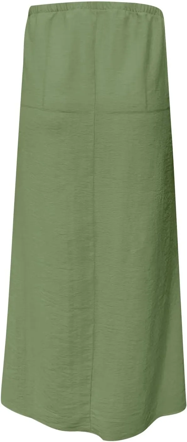 Cotton Linen Maxi Skirts for Women 2025 Drawstring Elastic High Rise Dress A Line Cute Vacation Boho Long Flowy Skirts