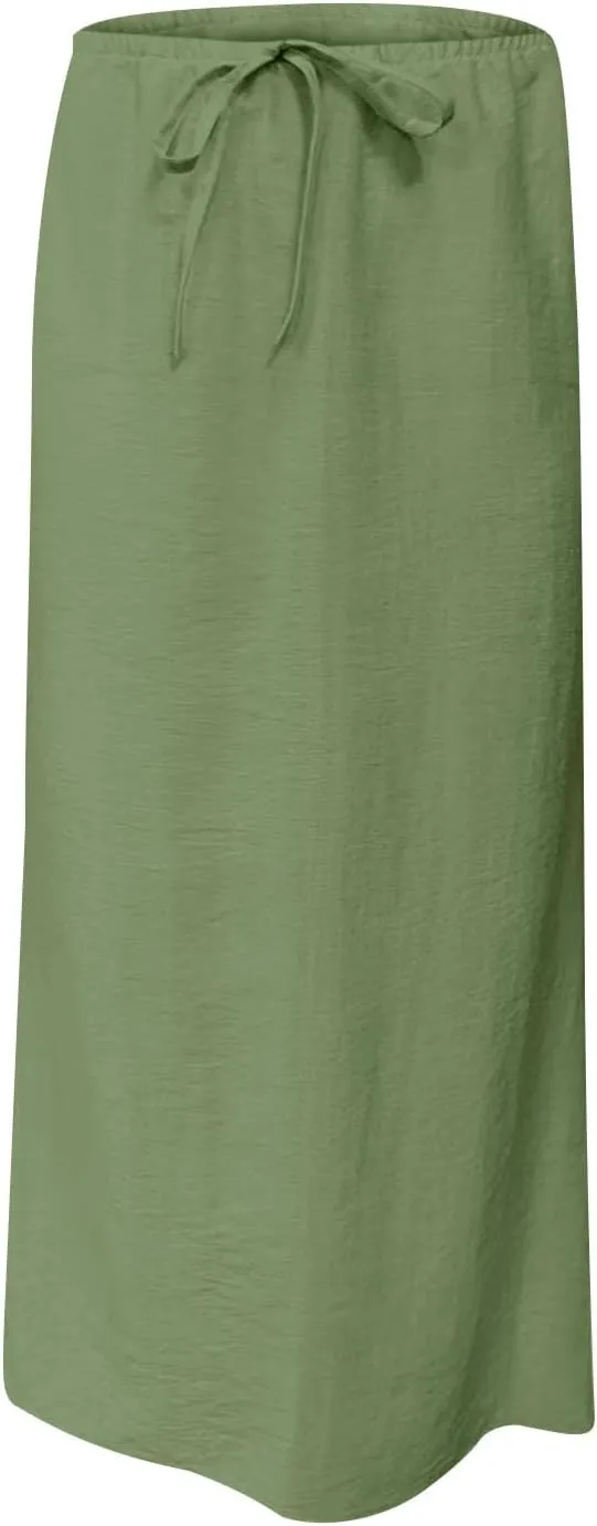 Cotton Linen Maxi Skirts for Women 2025 Drawstring Elastic High Rise Dress A Line Cute Vacation Boho Long Flowy Skirts