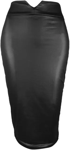 Faux Leather Pencil Skirt for Women Below Knee Length Skirt Midi Bodycon Skirt High Waist Office Business Pencil Skirt