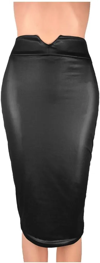 Faux Leather Pencil Skirt for Women Below Knee Length Skirt Midi Bodycon Skirt High Waist Office Business Pencil Skirt