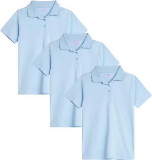 Girls' School Uniform Polo Shirt - 3 Pack Short Sleeve Picot Collar Polo - Interlock Soft Polo for Girls (4-16)