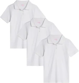 Girls' School Uniform Polo Shirt - 3 Pack Short Sleeve Picot Collar Polo - Interlock Soft Polo for Girls (4-16)