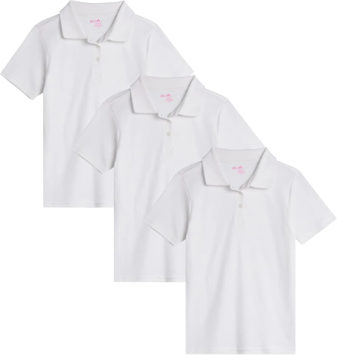 Girls' School Uniform Polo Shirt - 3 Pack Short Sleeve Picot Collar Polo - Interlock Soft Polo for Girls (4-16)