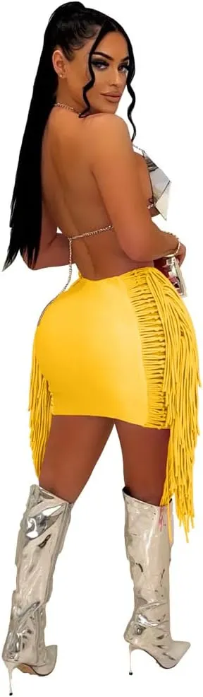 JYAOVO Women's Classic High Waist Bodycon A Line Mini Fringe Pencil Skirt