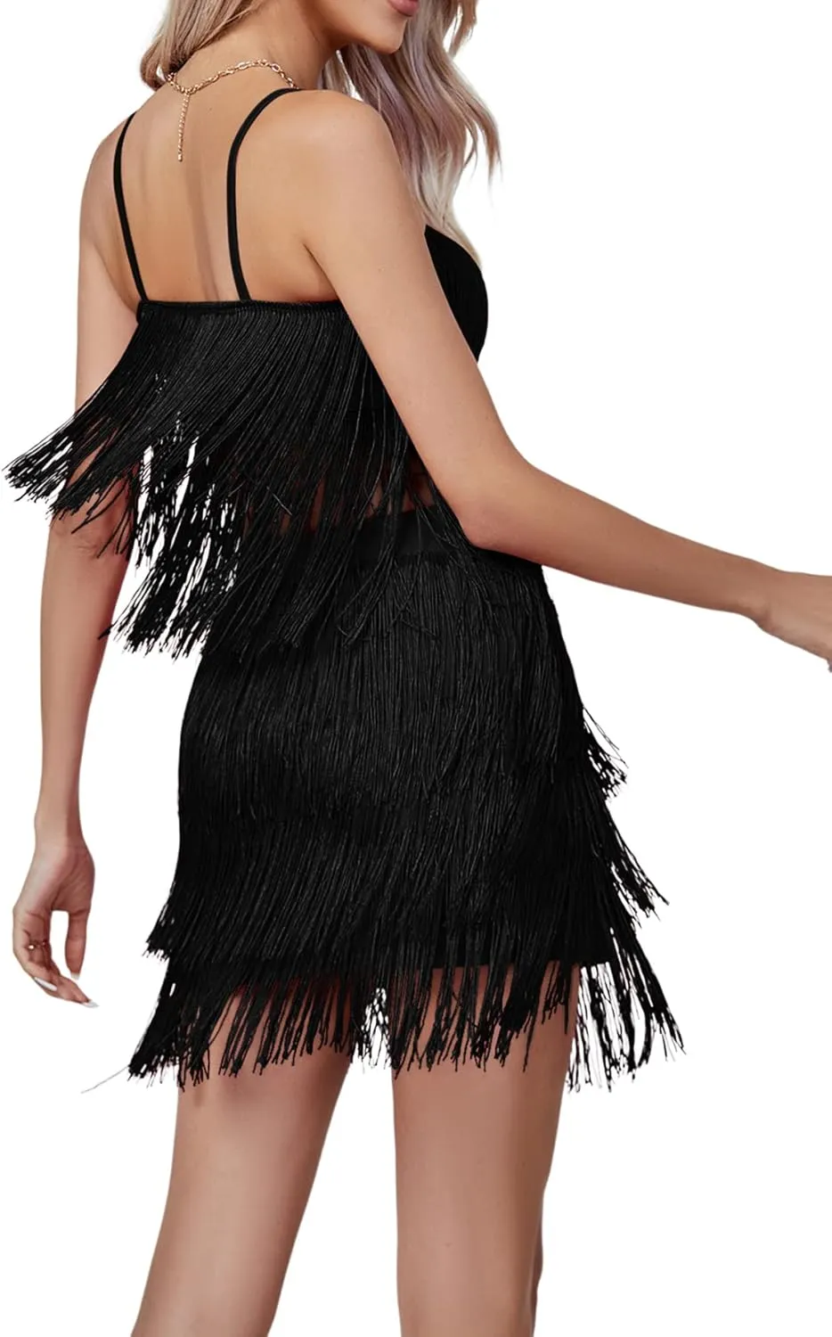 LYANER Women's Sexy Two Piece Outfit Fringe Sleeveless Cami and Short Skirt Sets