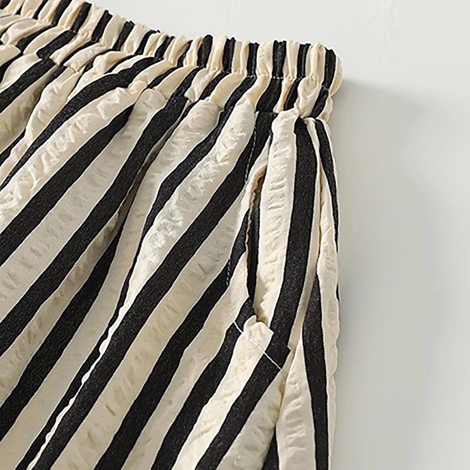 Oplxuo Women's Striped Cotton Linen Skirts Elastic Waist Long Flowy Bohemian Casual Summer A Line Maxi Skirt with Pockets