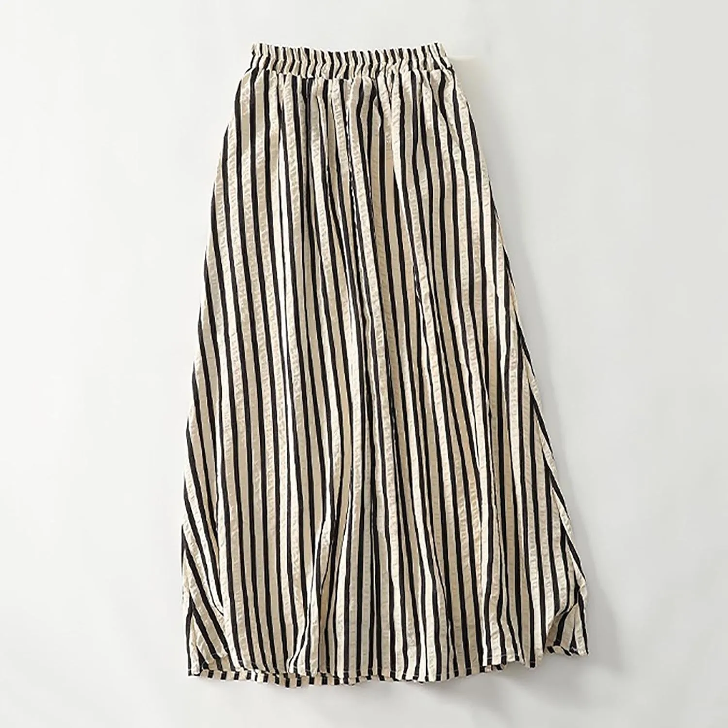 Oplxuo Women's Striped Cotton Linen Skirts Elastic Waist Long Flowy Bohemian Casual Summer A Line Maxi Skirt with Pockets