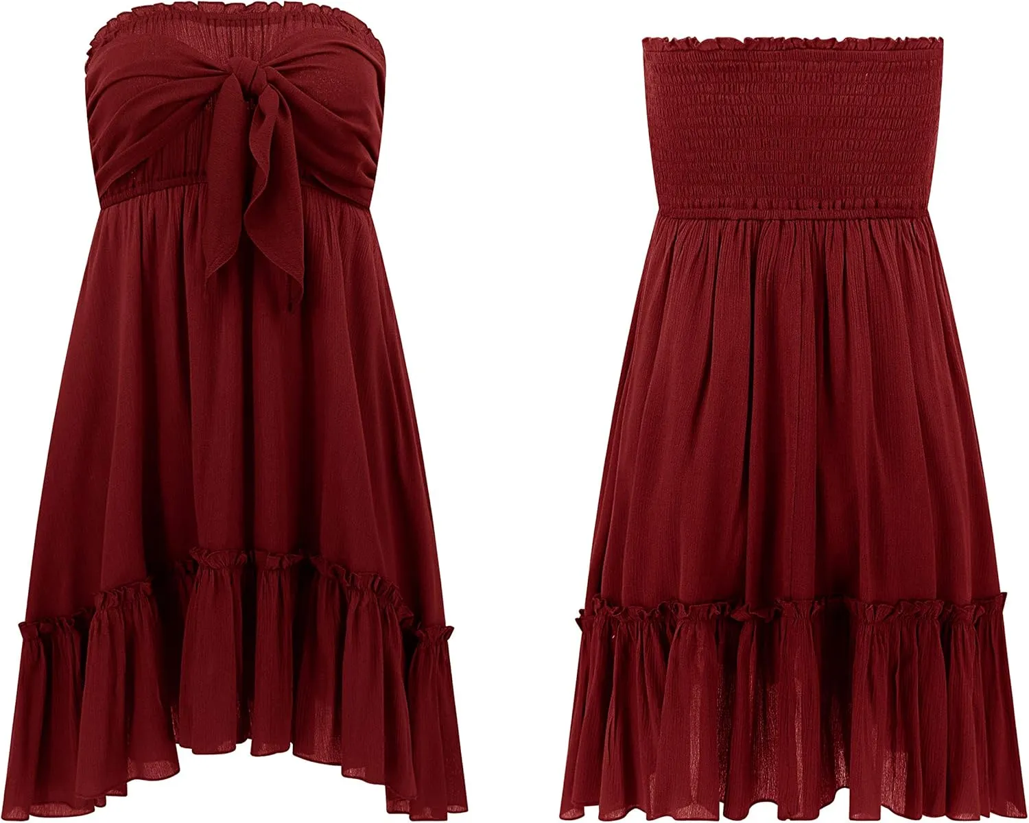 R.Vivimos Women's Summer Cotton Boho Beach Sleeveless Tie Front Mini Dress Tube Top Dress