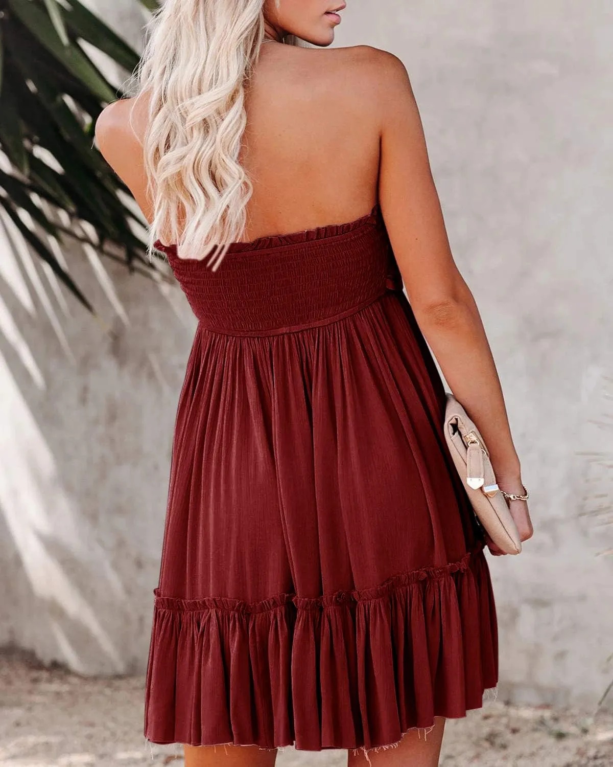 R.Vivimos Women's Summer Cotton Boho Beach Sleeveless Tie Front Mini Dress Tube Top Dress