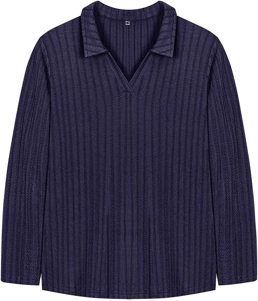 TIYOMI Plus Size Polo Shirts Knitted Long Sleeve Tops for Women XL-5XL