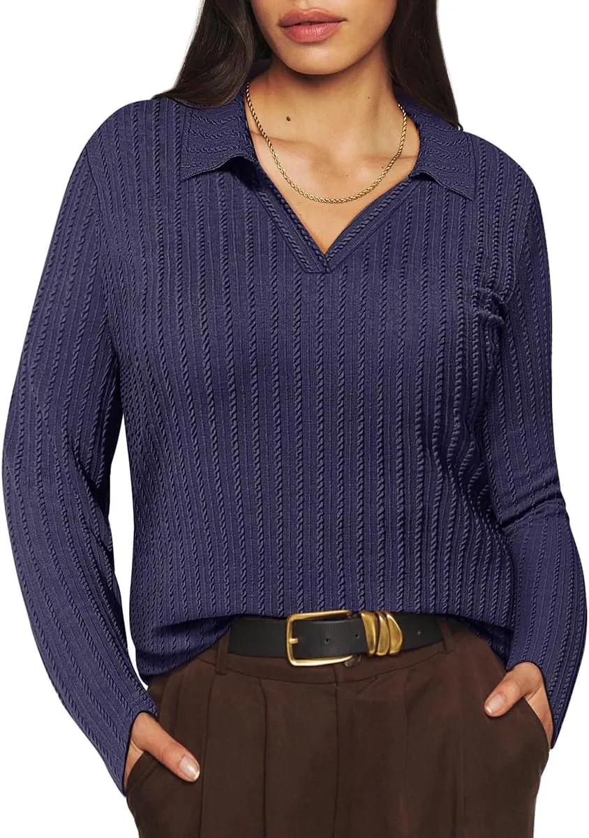 TIYOMI Plus Size Polo Shirts Knitted Long Sleeve Tops for Women XL-5XL