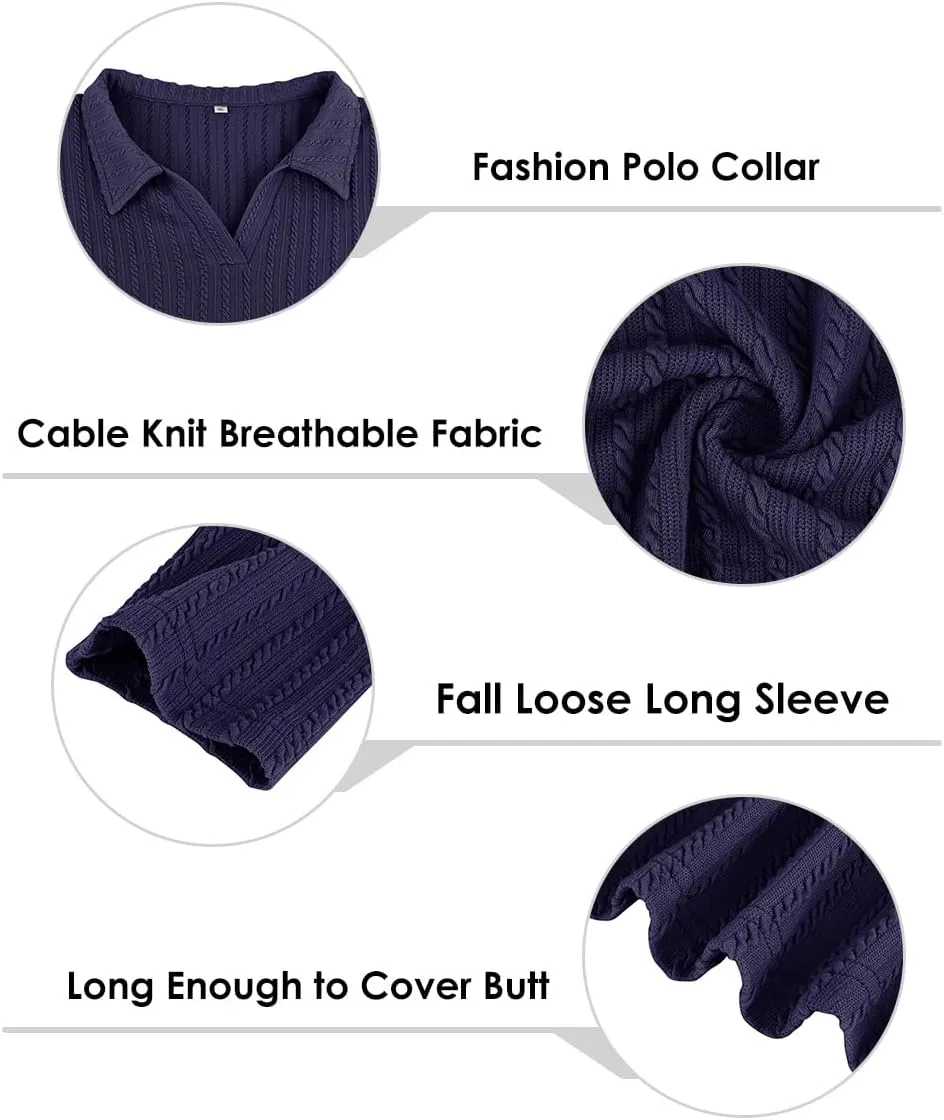 TIYOMI Plus Size Polo Shirts Knitted Long Sleeve Tops for Women XL-5XL