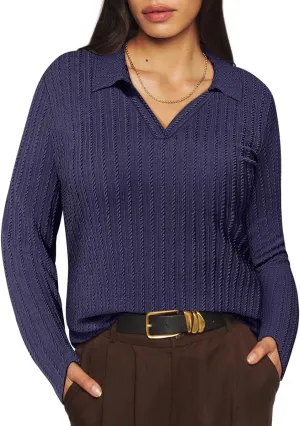 TIYOMI Plus Size Polo Shirts Knitted Long Sleeve Tops for Women XL-5XL