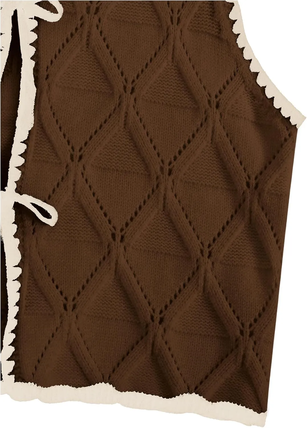 Verdusa Women's Old Money Bow Tie Crochet Sweater Vest Contrast Binding Knot Front V Neck Knit Top