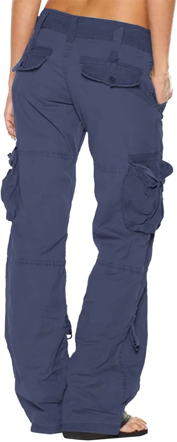 Womens Cargo Pants Fashion High Rise Y2K Parachute Pants Baggy Straight Wide Leg Trousers Streetwear with Pockets
