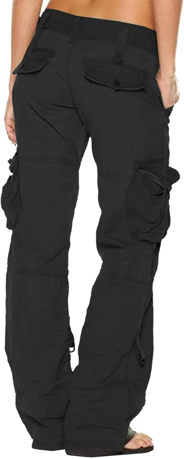 Womens Cargo Pants Fashion High Rise Y2K Parachute Pants Baggy Straight Wide Leg Trousers Streetwear with Pockets