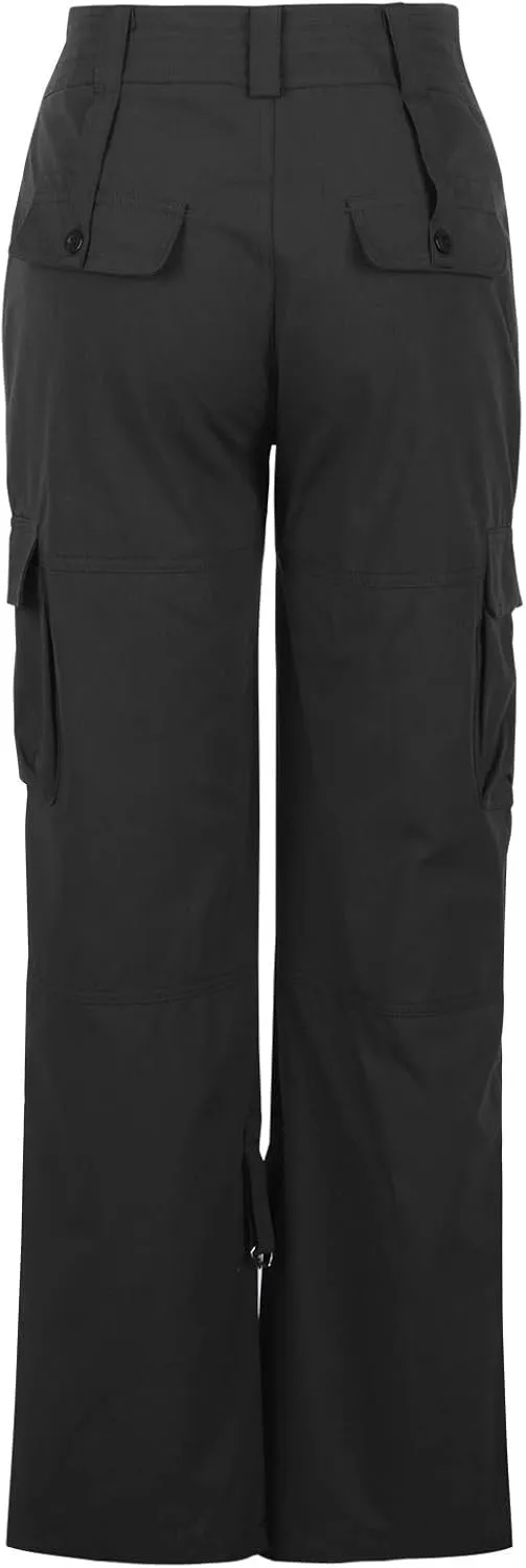 Womens Cargo Pants Fashion High Rise Y2K Parachute Pants Baggy Straight Wide Leg Trousers Streetwear with Pockets