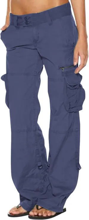 Womens Cargo Pants Fashion High Rise Y2K Parachute Pants Baggy Straight Wide Leg Trousers Streetwear with Pockets