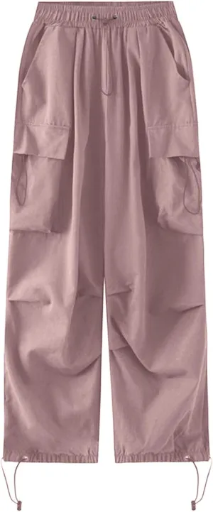 Women's Plus Size Camo Cargo Pants High Waist Adjustable Straight Relaxed Fit Baggy Parachute Hiking Pants with Pocket