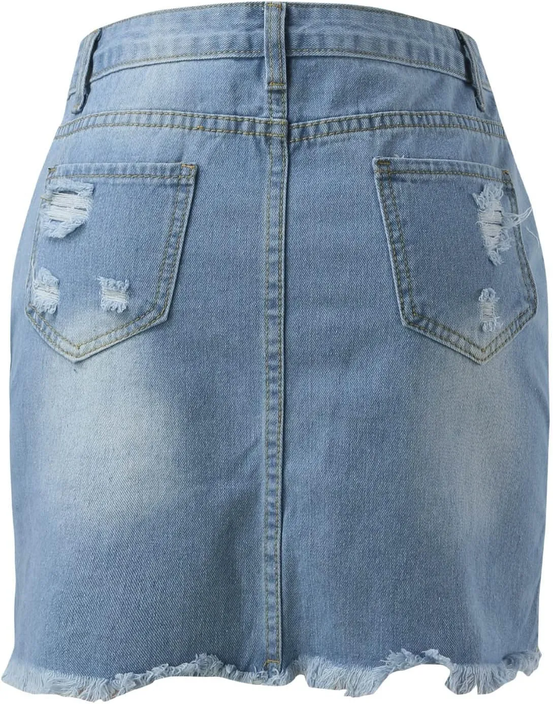 Women's Sexy Mini Jean Skirts Mid Waist Zipper Casual Frayed Raw Hem Stretch Ripped Mini Denim Skirts with Pockets