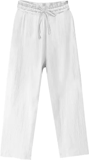 Women's Summer Cotton Linen Pants Drawstring Waist Straight Leg Loose Trousers Lightweight Comfy Boho Beach Pant