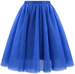 Women's Tulle Skirts Elastic High Waist Pleated Layered Mesh Flowy A-Line Swing Party Midi Long Tutu Skirt