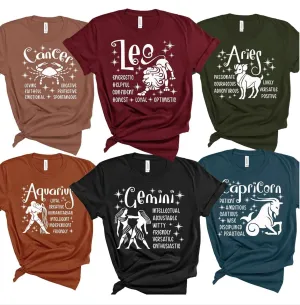 Zodiac Horoscope Shirt, Astrology Tee, Women Tops, Birthday Gifts Tees, Personality Traits Of Each Zodiac Signs Shirt, Zodiac Signs Shirt (M)